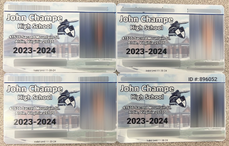 A mini-collage of students' new 2023-2024 school ID's.