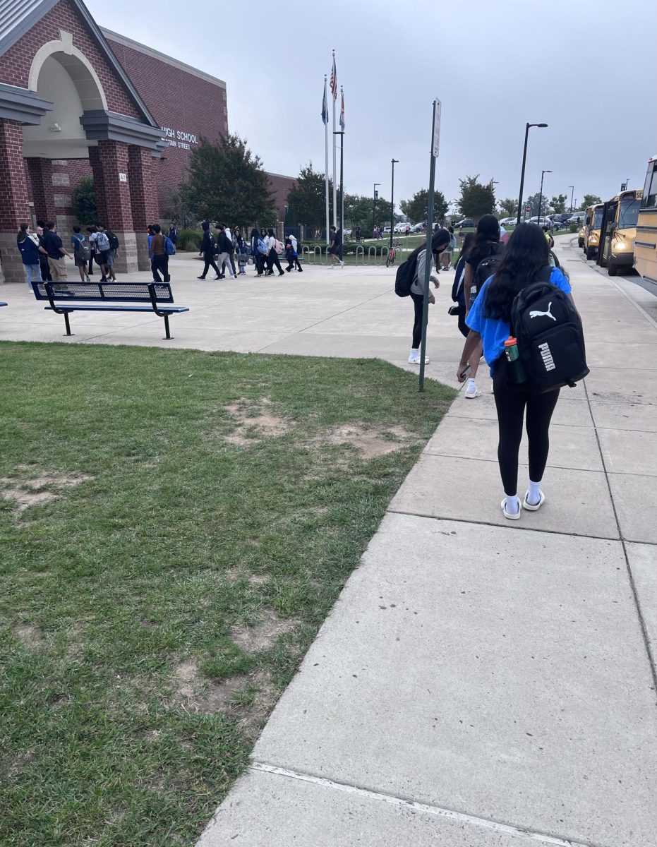 John Champe students walking to school. 