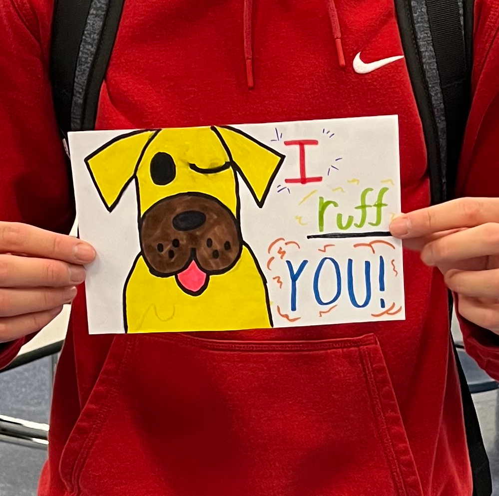 A student’s decorated card to encourage bravery and send love to a selected hospitalized child.