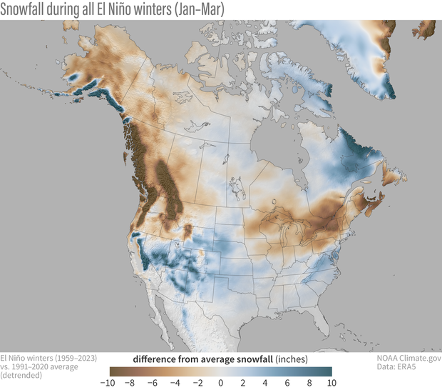 Map of the possible weather caused by this years El Nino by the NOAA