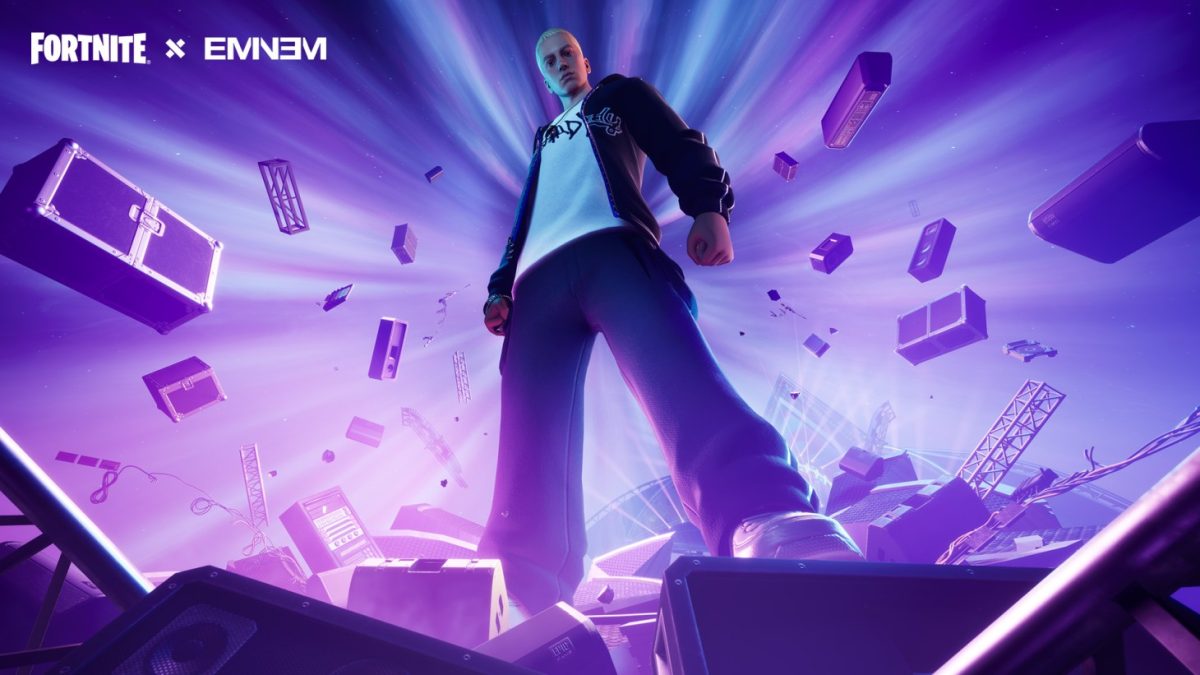 Official banner and loading screen available for players who attended the event featuring Eminem on the center stage. (Picture via Epic Games)