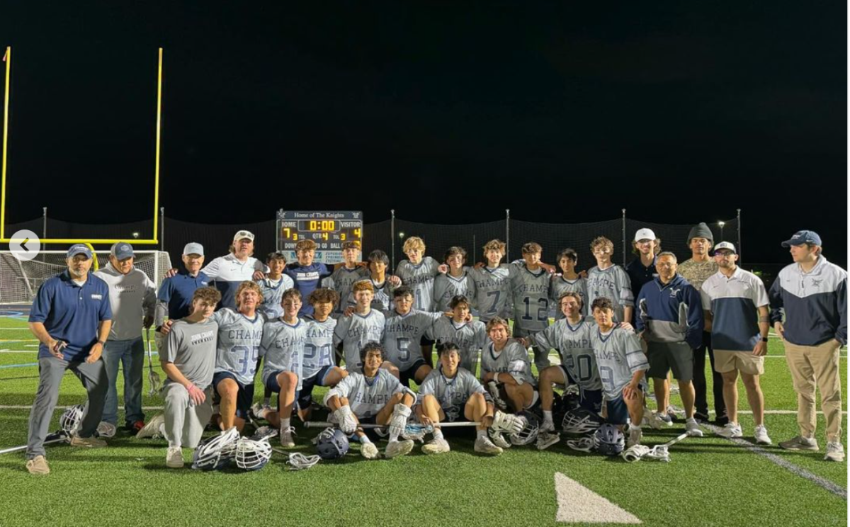 Boys lacrosse celebrating after win over Broad Run