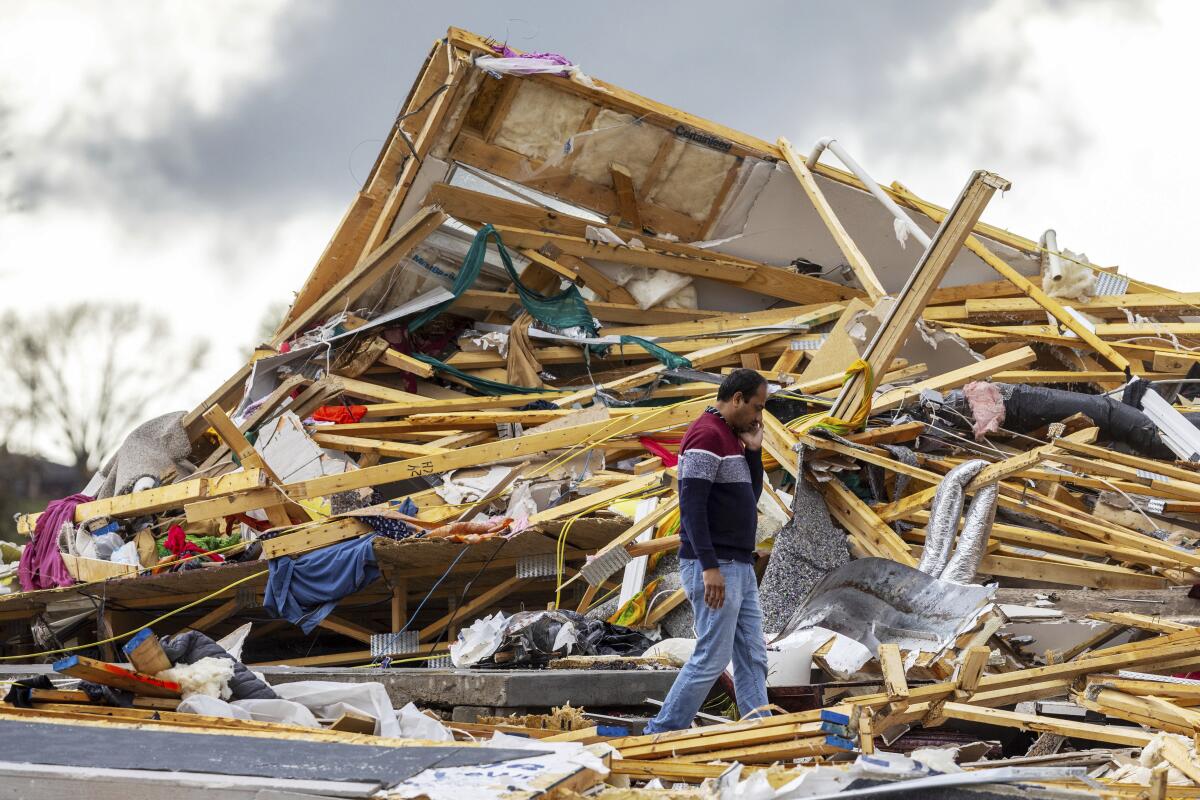 Homes reduced to rubble in Nebraska due to tornados and hail | Photo Courtesy of San Diego Union-Tribune