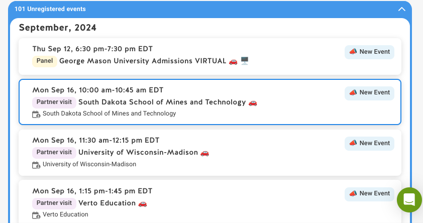 SchoolLinks dashboard makes it fast and easy for students to find and apply what sessions they are interested in attending. This resource has been overlooked in the past but students have gotten better about exploring the different events they offered