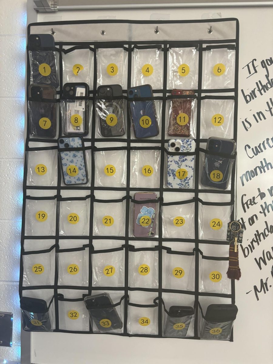 When Mr. Rice's students walk into his room they put their phones in their assigned numbers. Mr Rice had this in his classroom last year but he never enforced it. 