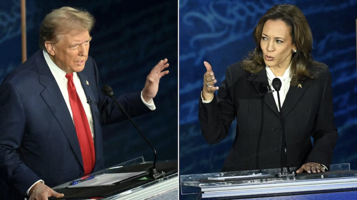 Former President Donald Trump and Vice President Kamala Harris debate on Sept. 10, 2024, at the National Constitution Center in Philadelphia, Pennsylvania.