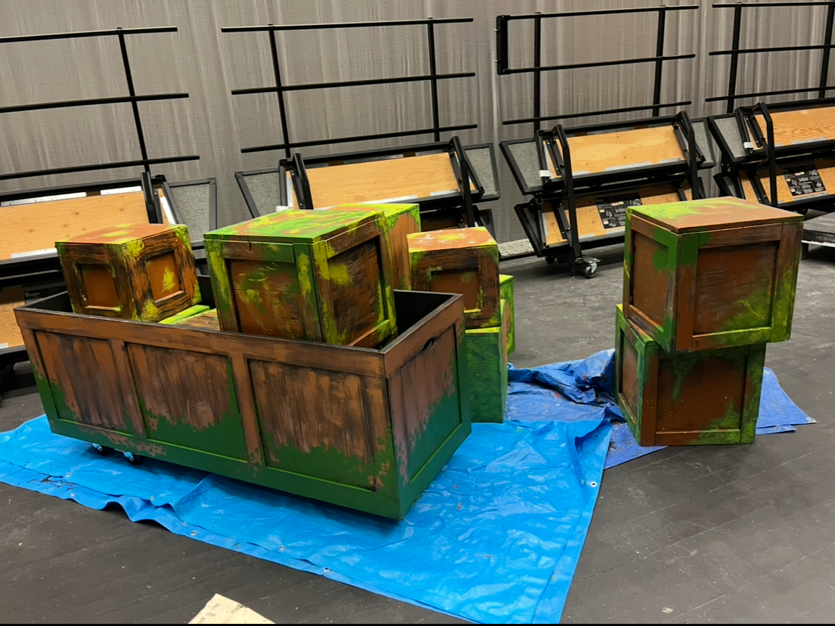 Stage props recently painted as set pieces for Rue at a rehearsal Tuesday Oct 1.