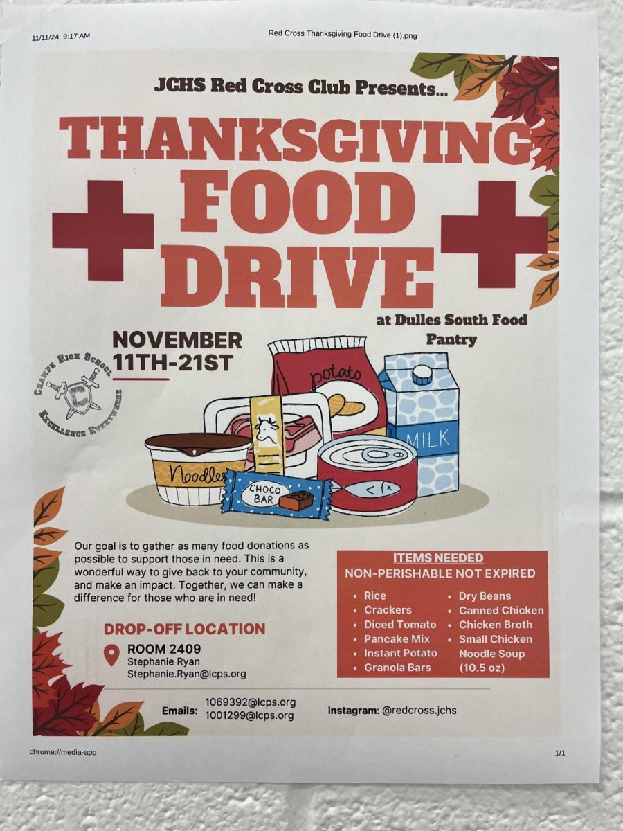 The Red Cross flyer about their upcoming Thanksgiving Food Drive.