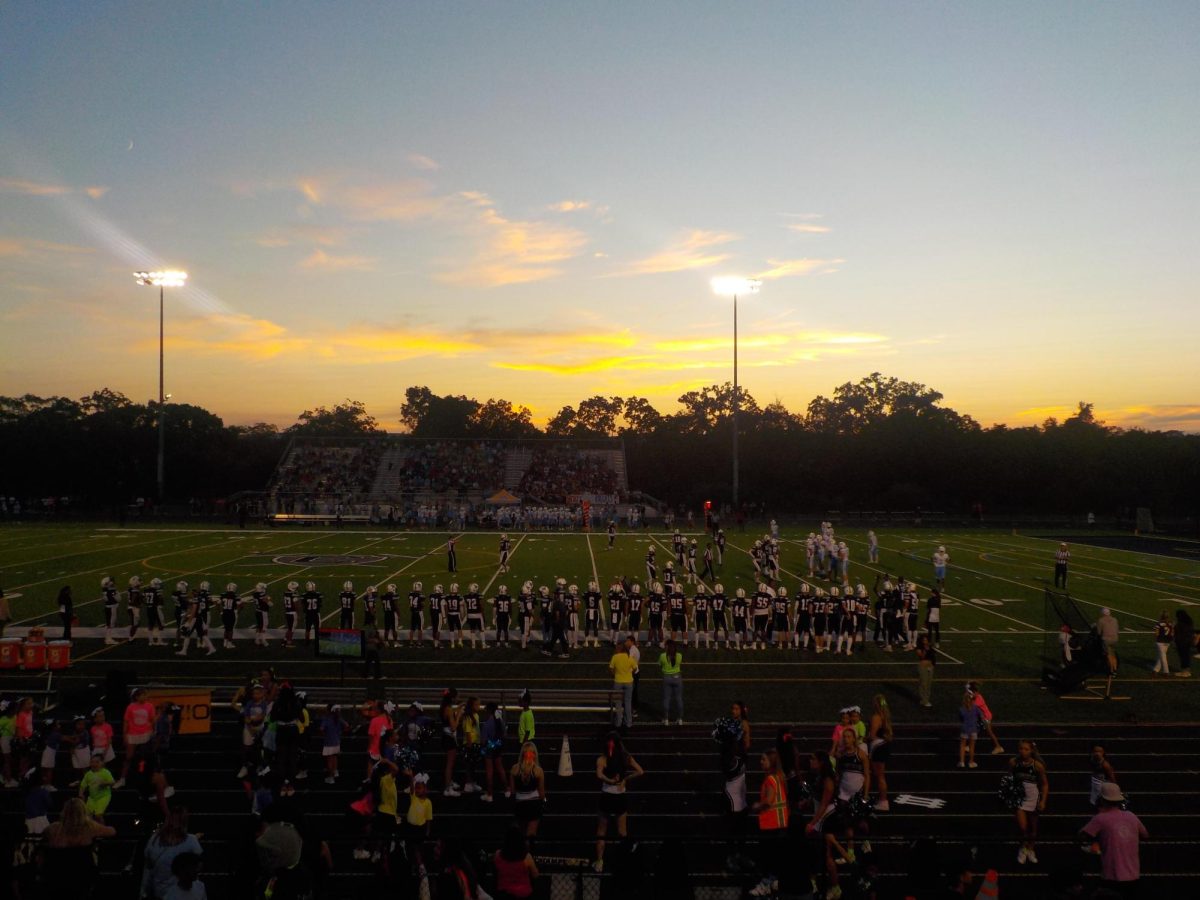 Sunset over John Champe High School Stadium at the Neon Out game. 