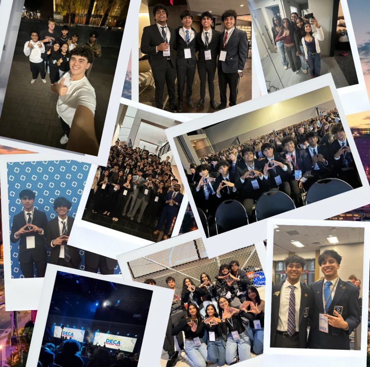 Picture collage of DECA students at the district competition. 