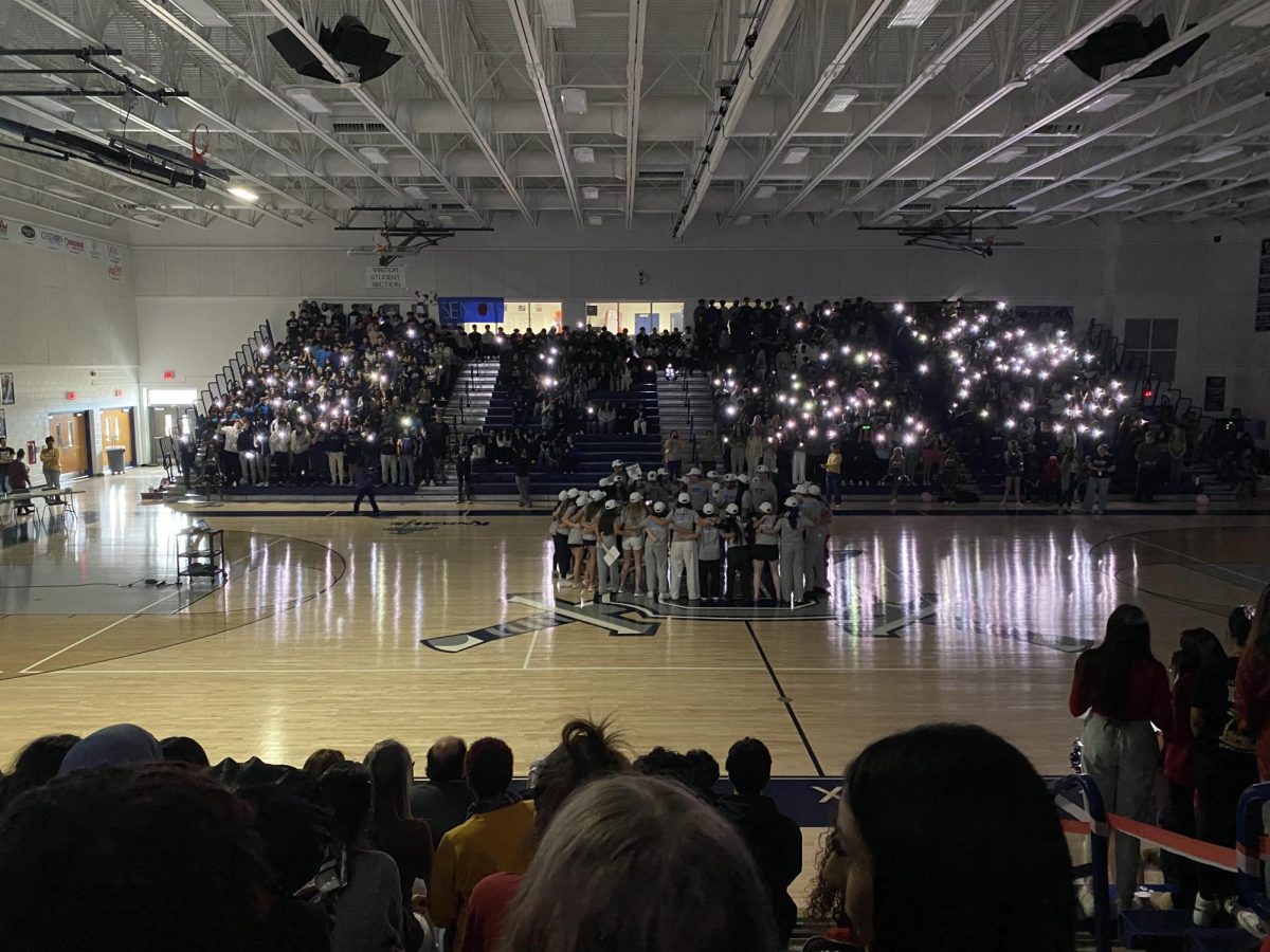 This photo was taken in the main gym during the pep-rally. SCA members who helped schedule the pep rally performed a dance routine. 