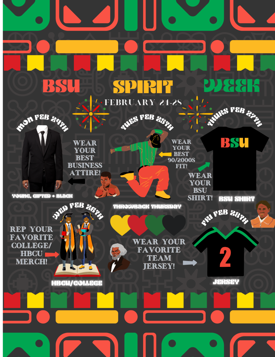 John Champe BSU spirit days for spirit week. BSU is doing a spirit week during Black History Month. 
