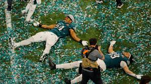 Eagles players are celebrating after the Super Bowl win. 