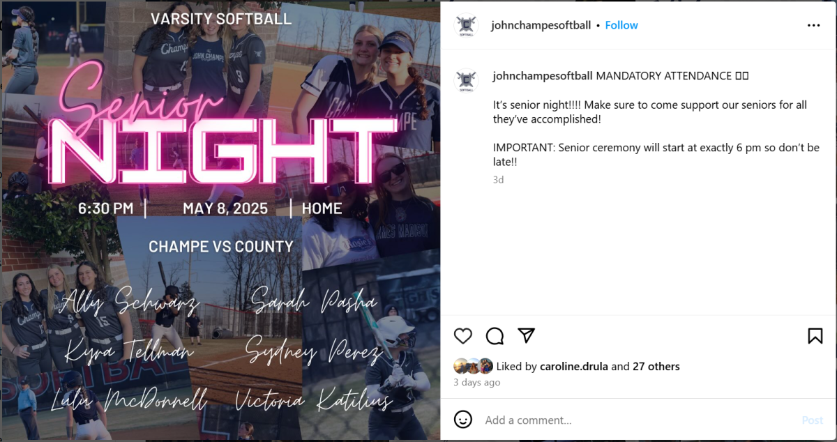 The senior night softball game post displaying all seniors. Parents, friends, and students came to watch one of the last softball games for the class of 2025.