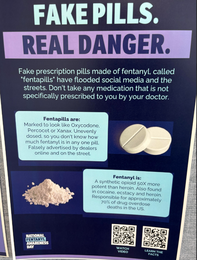 A poster raising awareness on Fentanyl fake pills in Champe.