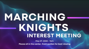 Opening slide for the presentation during the JCHS marching band info night shown in the auditorium May 27, 2025. This slideshow was used to explain information to students and parents interested in joining the marching band in the next year.