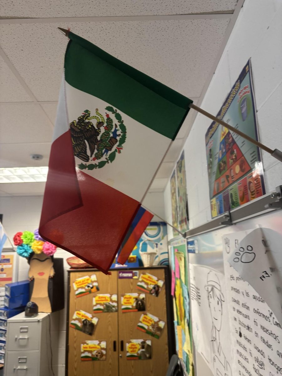 A Mexican flag in Mrs. Peredos' room.