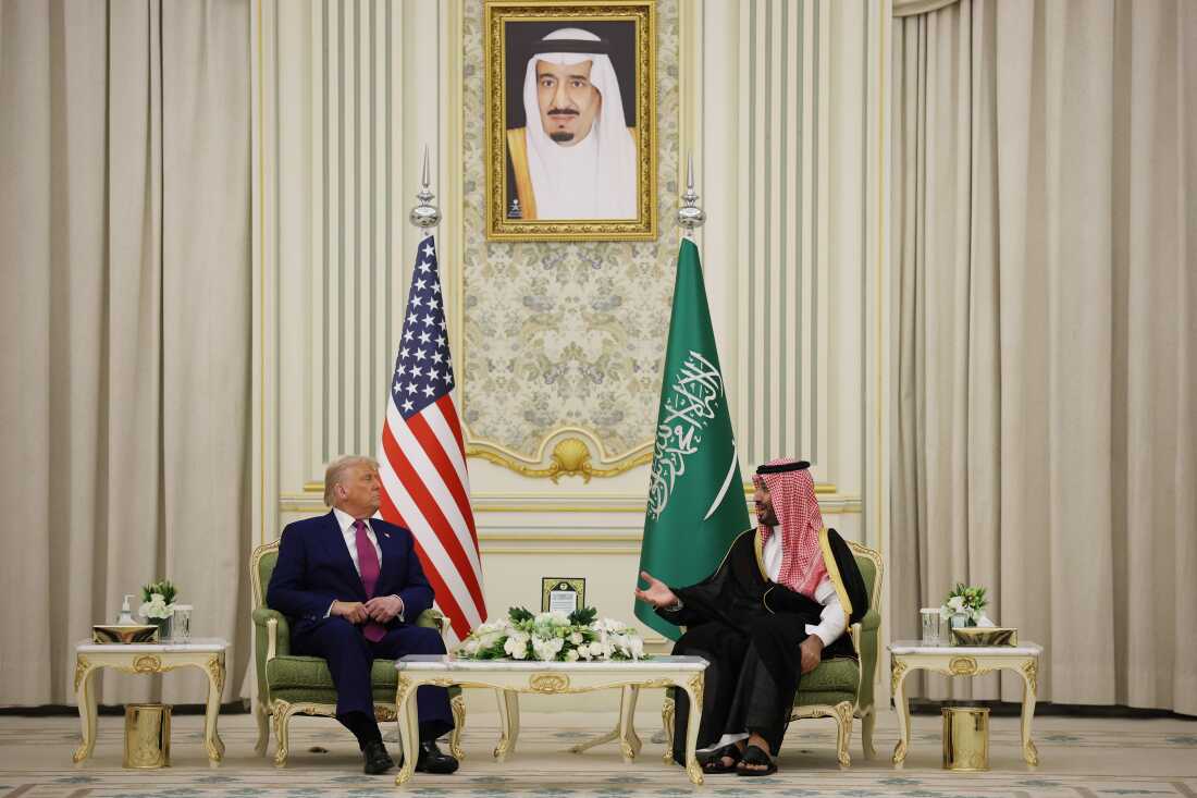 President Donald J. Trump and Saudi Crown Prince Mohammed bin Salman attend a bilateral meeting at the Saudi Royal Court on May 13, 2025, in Riyadh, Saudi Arabia. Trump begins a multi-nation tour of the Gulf region focused on expanding economic ties and reinforcing security cooperation with key U.S. allies (Photo by Win McNamee/Getty Images).