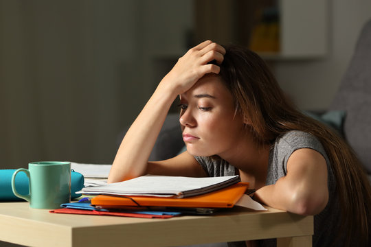 Senior student stressed and overwhelmed with school work.
